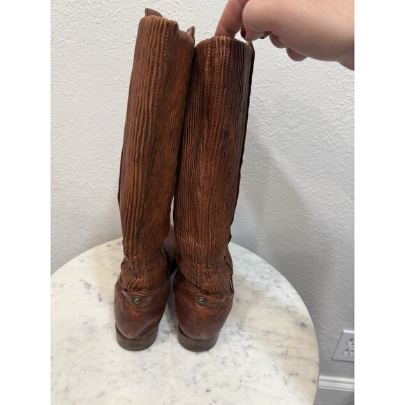 Frye Melissa Scrunch Brown Riding Boots Stretch Back Tall Pull On Leathers 7.5m - Picture 3 of 10